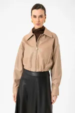 Veste courte en similicuir beige Antioch pour femme
