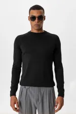 Antioch Black Crew Neck Slim Fit Knit Sweater