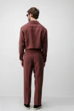 Pantalon homme Antioch Burgundy Lyocell coupe décontractée plissé