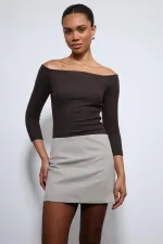 Antioch Coffee Off-Shoulder Detail Top