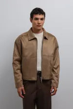 Antioch Bej Fermuarlı Suni Süet Erkek Mont