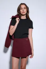 Antioch Burgundy Pleated Short Skirt with Chain Detail