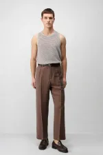 Pantalon homme Antioch Coffee Lyocell coupe décontractée plissé