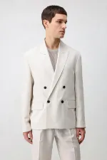 Antioch Taş Relax Fit Keten Karışımlı Erkek Blazer Ceket