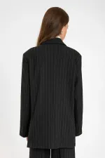 Antioch Black Women's Striped Oversize Blazer Jacket