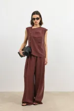 Antioch Burgundy Lyocell Blend Buttoned Women's Top