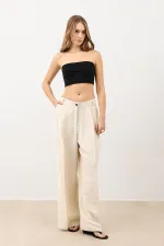 Antioch Krem Pileli Palazzo Kadın Pantolon