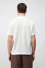 Antioch Beyaz Dokulu Örme Polo Yaka Erkek T-Shirt