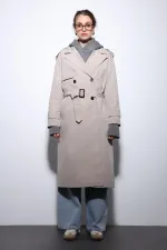 Trench-coat Antioch beige à double boutonnage et ceinture pour femme