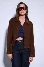 Veste Antioch Coffee en daim pour femme avec poches latérales