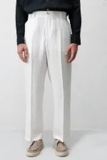 Pantalon homme Antioch Ecru Lyocell coupe décontractée plissé