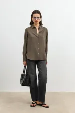 Antioch Khaki 100% Lyocell Striped Women's Shirt