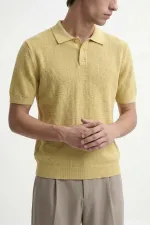 Antioch Sarı Örgü Dokulu Polo Yaka Erkek T-Shirt Antioch Sarı Örgü Dokulu Polo Yaka Erkek T-Shirt