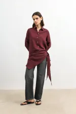 Antioch Bordo Mendil Detaylı Kadın Gömlek