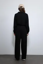 Antioch Siyah Geniş Paça Çizgili Eşofman Takım