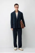 Veste blazer pour homme Antioch Navy en mélange modal, coupe décontractée