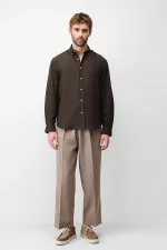 Antioch Dark Brown Linen Blend Relaxed Fit Men's Shirt