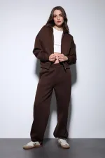 Antioch Kahve Kapüşonlu Sweatshirt Kadın Eşofman Takım