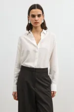 Antioch Ecru 100% Lyocell Striped Women's Shirt with Handkerchief