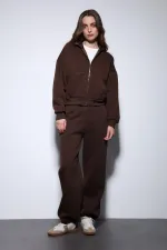 Antioch Kahve Kapüşonlu Sweatshirt Kadın Eşofman Takım