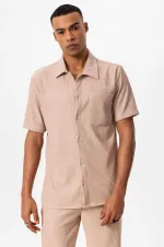 Antioch Beige Corduroy Short-Sleeved Men's Shirt