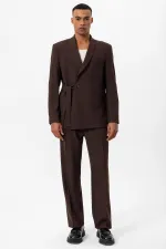 Antioch Kahve Kruvaze Kapama Kuşaklı Erkek Blazer Ceket