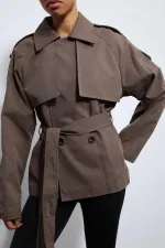 Antioch Kahve Kemerli Kısa Trençkot