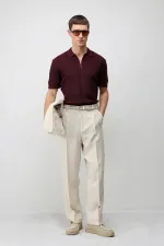 T-shirt en maille zippé Antioch Bordo Comfort Slim pour homme