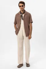 Antioch Kahve Apaş Yaka Kare Örme Erkek Gömlek