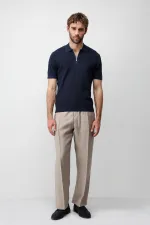 Antioch Lacivert Comfort Slim Fermuarlı Erkek Triko T-Shirt