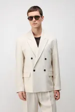 Veste blazer pour homme Antioch Cream en mélange modal, coupe décontractée