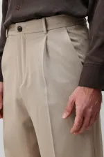 Pantalon plissé Antioch beige coupe décontractée pour homme