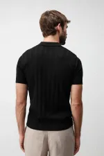 Antioch Black Textured Knit Men's Polo T-Shirt