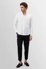 Antioch Ecru Collar Button Detail 100% Linen Men's Shirt