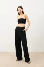 Pantalon plissé noir taille haute pour femme Antioch