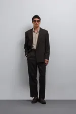 Antioch Kahve Relax Fit Çizgili Erkek Pantolon