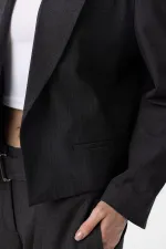 Antioch Anthracite Relax Fit Buttonless Crop Women's Blazer Jacket