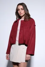 Antioch Bordo Süet Görünümlü Bomber Kadın Mont