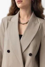 Antioch Bej Regular Fit Kruvaze Kadın Blazer Ceket