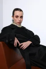 Antioch Black Double-Breasted Suede-Look Premium Women's Trench Coat