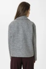 Antioch Gri Kadın Yün Karışımlı Kruvaze Kapama Mont