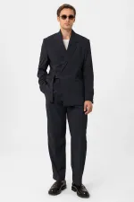 Antioch Koyu Lacivert Kuşaklı Relax Fit Erkek Blazer Ceket Antioch Koyu Lacivert Kuşaklı Relax Fit Erkek Blazer Ceket