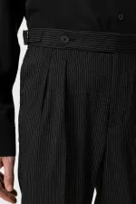 Antioch Black High-Waisted Striped Double-Leg Men's Trousers
