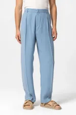 Antioch Mavi Yüksek Bel Pileli Baggy Erkek Pantolon