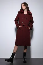 Antioch Burgundy Faux Fur Collar Women's Trench Coat