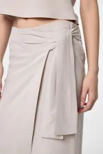 Antioch Beige Linen Blend Belted Women's Skirt