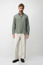 Antioch Khaki Linen Blend Relaxed Fit Men's Shirt