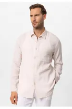 Antioch Ecru Muslin Fabric Long-Sleeve Men's Shirt