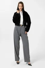 Antioch Black Women's Faux Fur Coat with Elastic Waistband
