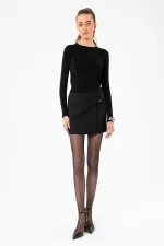 Antioch Siyah Kadın Düğme Detaylı Mini Etek